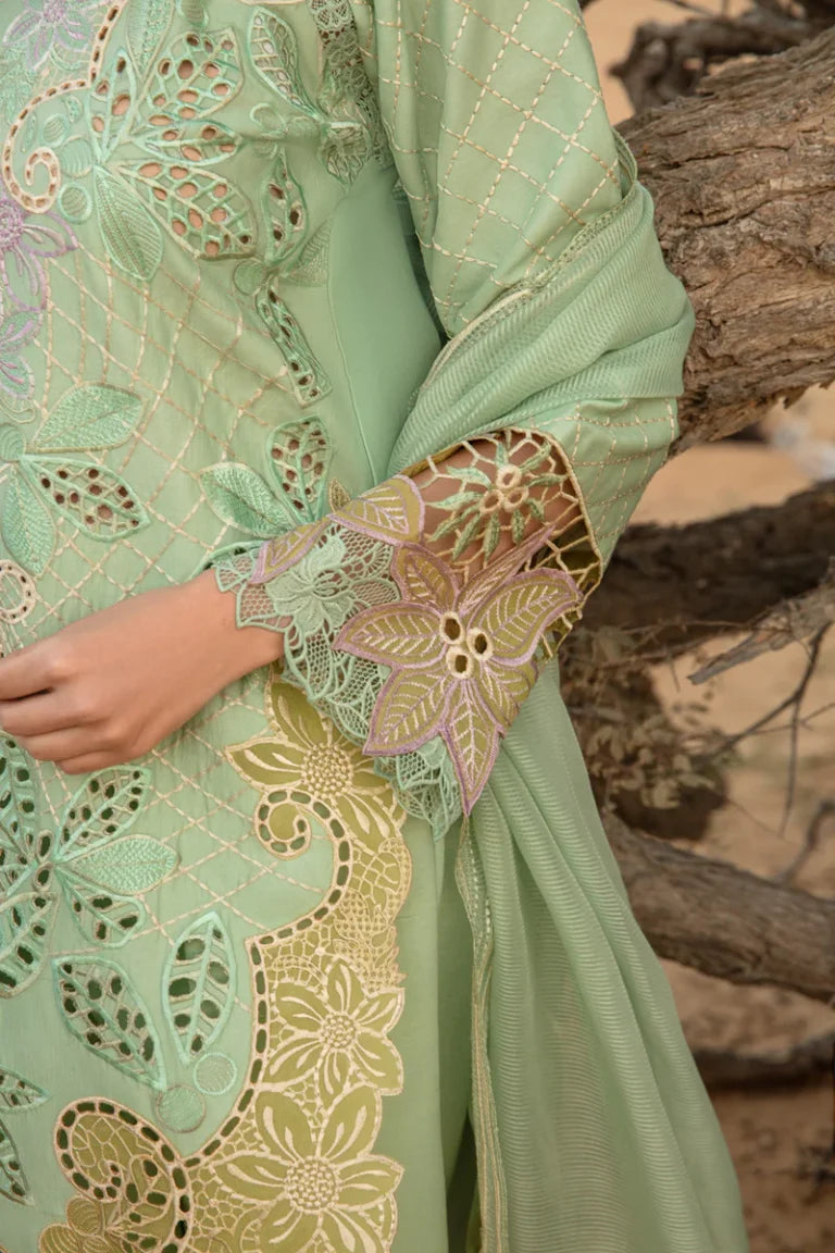 Green Semi-Stitched Heavy Pure Cotton Embroidery Pakistani Dress