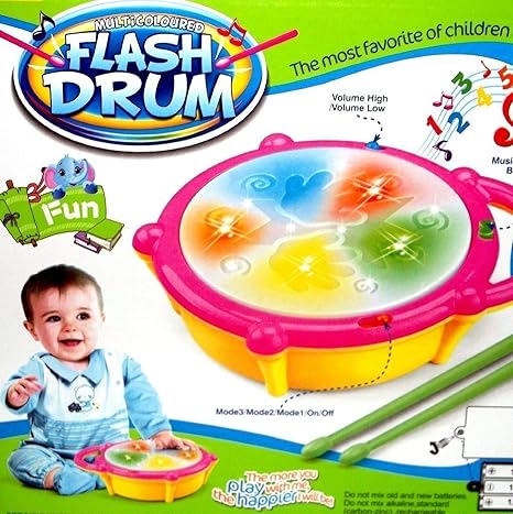 Multicoloured Flash Drum Set with Music & Lights Electronic Touch Flash Visual 3D Lights with 3 Game Modes & Dynamic Music Fun Toy for Kids & Return Gift