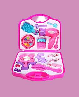 Beauty Salon Makeup Kit & Cosmetic Toy Set with Hair Dryer Complete Pretend Play Set for Kids Fashion Makeup and Salon Fun