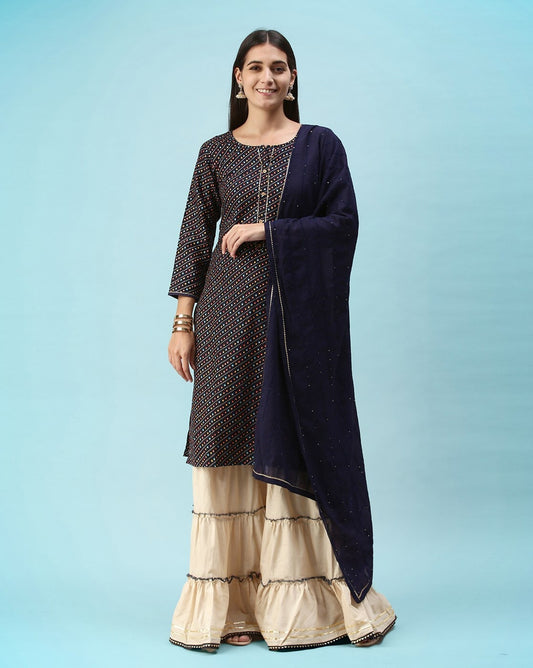 Women Foil Print Straight Kurta Set – Elegant & Stylish Ethnic Wear with Dupatta