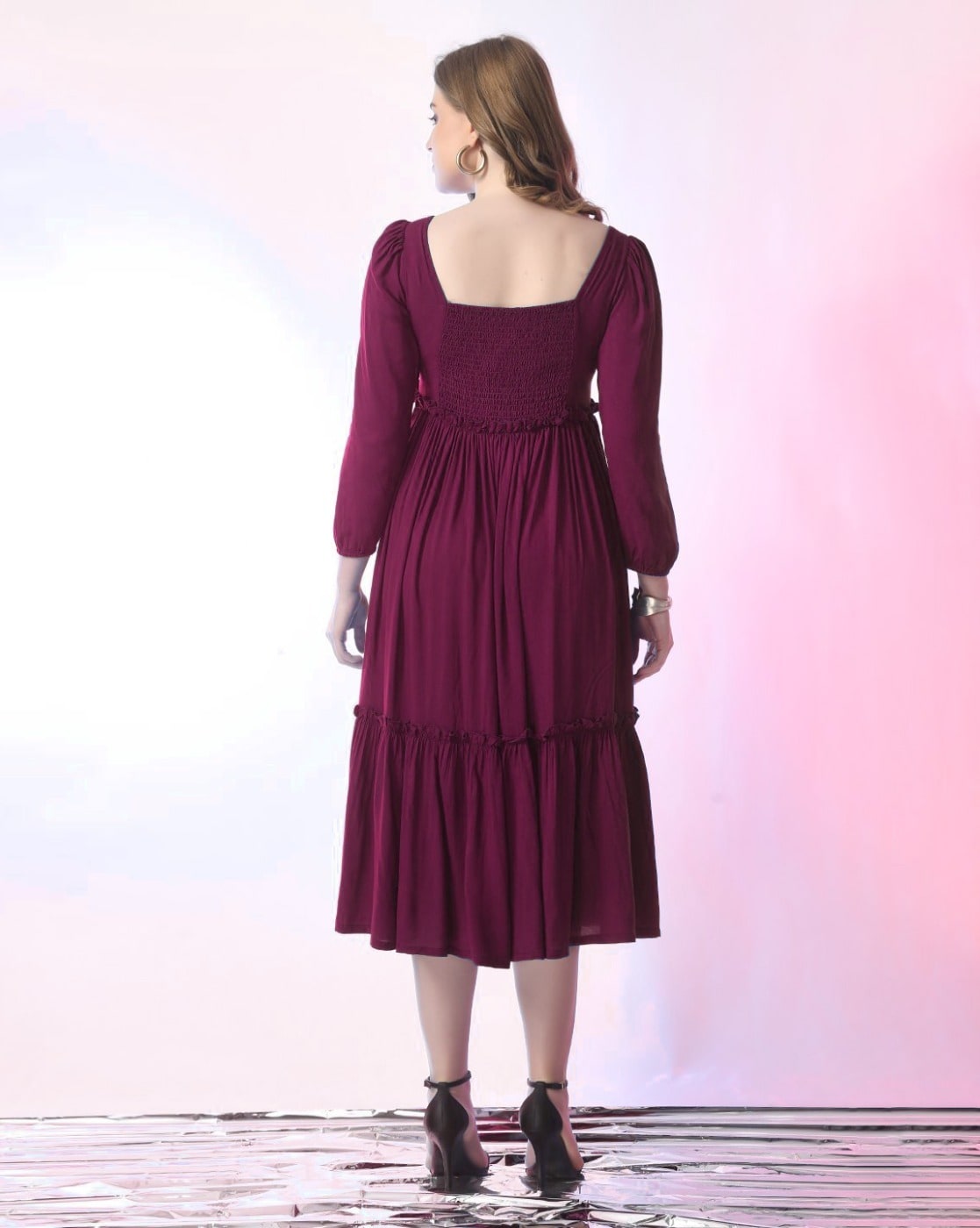 Women Square-Neck Tiered Dress