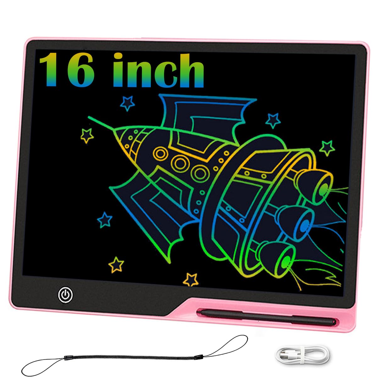 16-Inch LCD Writing Tablet for Kids USB Rechargeable Doodle Board Drawing Tablet Reusable Electronic Drawing Pad Educational Toy for Boys & Girls Pink