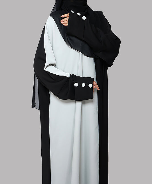 2 Tone Black Abaya Sophisticated Modest Wear with Contemporary Style