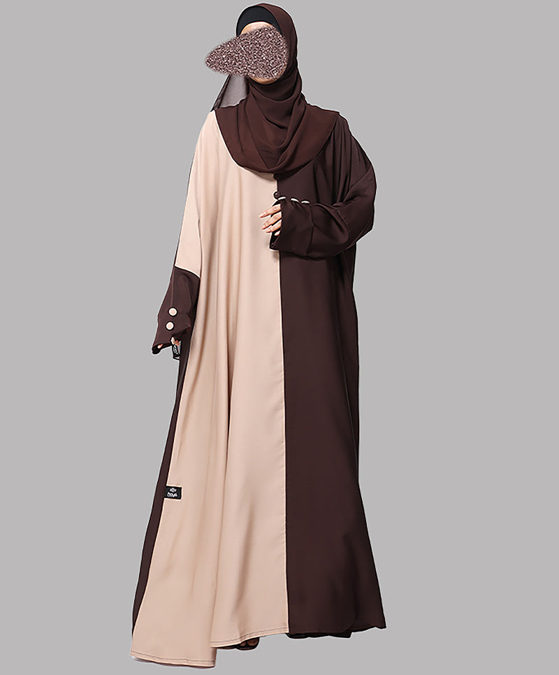 2 Tone Brown Abaya Elegant Modest Wear with Contemporary Style