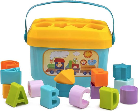 Educational Shape Sorter Toy for Babies & Toddlers ABC and Shape Sorting Blocks Colorful Learning Game for Kids Early Development Bucket Block Toy (Multicolor) First Toys for Babies