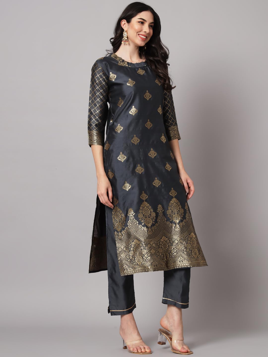 Women's Cotton Silk Jacquard Kurta Pant with Banarasi Silk Dupatta – Elegant Traditional Set for Festive Occasions