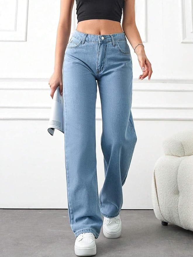 NUCOUTHS Women's Wide Leg High Waist Relaxed Fit Casual Jeans Effortless Comfort & Modern Style