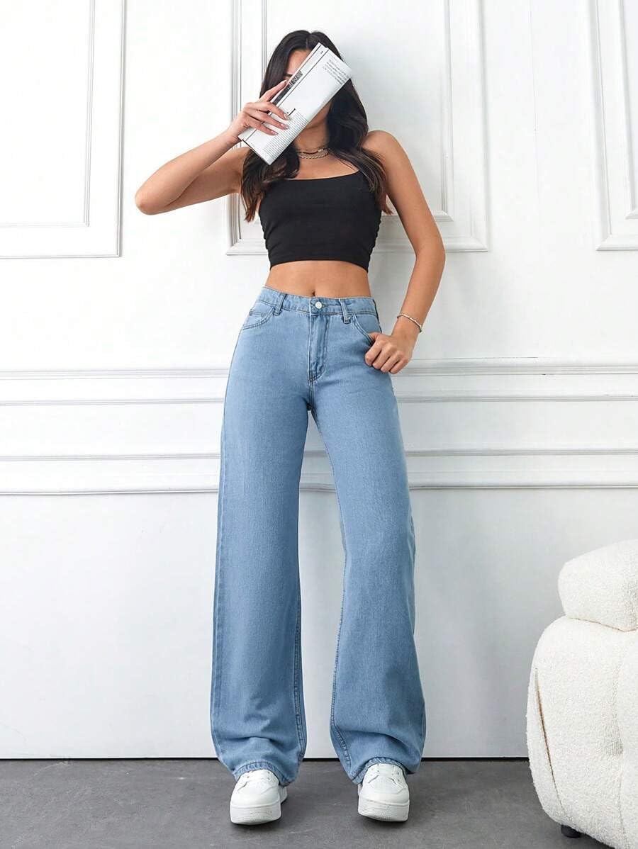 NUCOUTHS Women's Wide Leg High Waist Relaxed Fit Casual Jeans Effortless Comfort & Modern Style