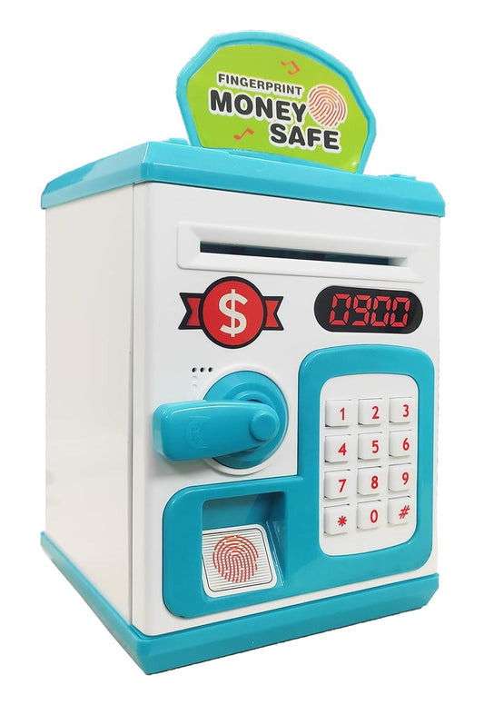 New Money Safe Piggy Bank Toy for Kids & Adults 3-Step Unlock with Number Password Finger Sensor & Twist Handle Secure Savings Bank