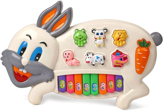 Rabbit Musical Piano Keyboard for Kids 3 Modes with Animal Sounds Flashing Lights & Wonderful Music Fun Toy Game for Children Multicolor