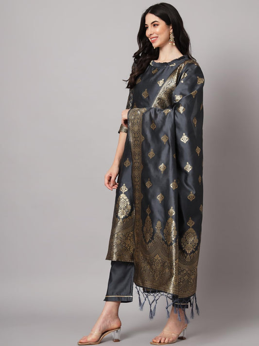 Women's Cotton Silk Jacquard Kurta Pant with Banarasi Silk Dupatta – Elegant Traditional Set for Festive Occasions