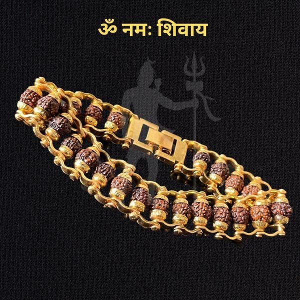 🔱 Genuine 5 Mukhi Rudraksha Bracelet with Gold Plating Divine Protection & Spiritual Power Certified & Energized