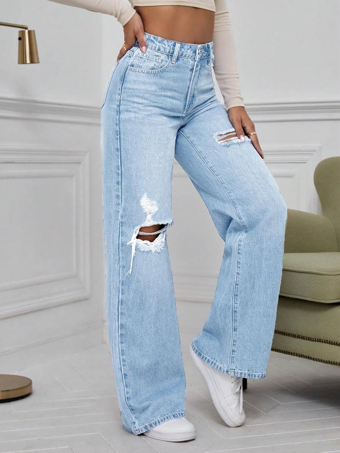 Women's Wide Leg High Waist Distressed Jeans Bold Style & Ultimate Comfort