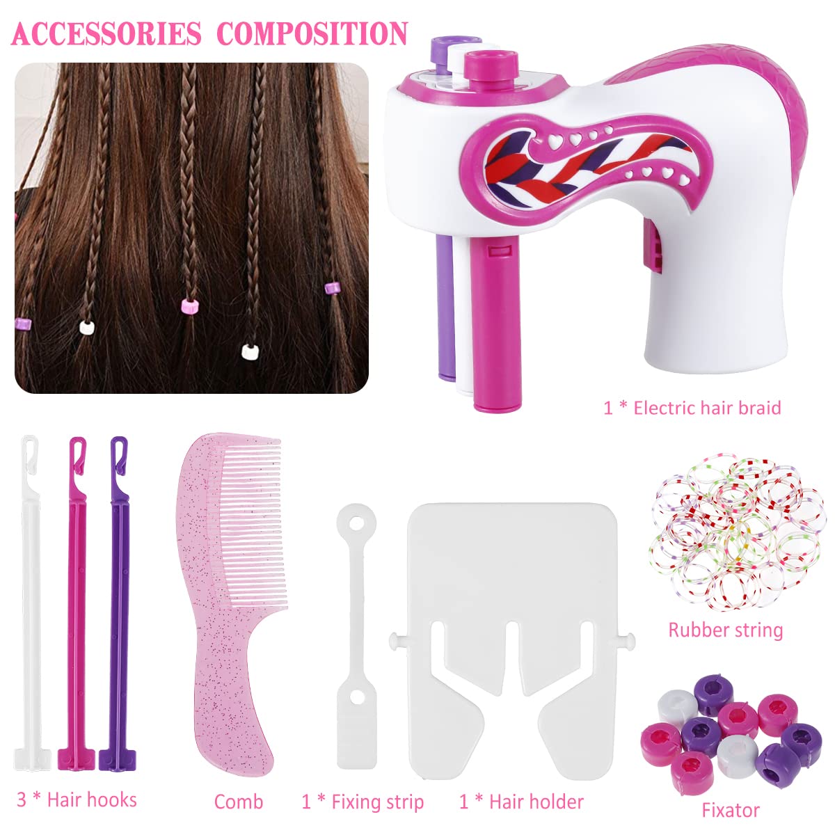 Automatic Electric Hair Braider & Twisting Tool DIY Hair Braiding Machine for Girls & Kids Fashion Salon Toy Kit Electric Rollers for Creative Hairstyles