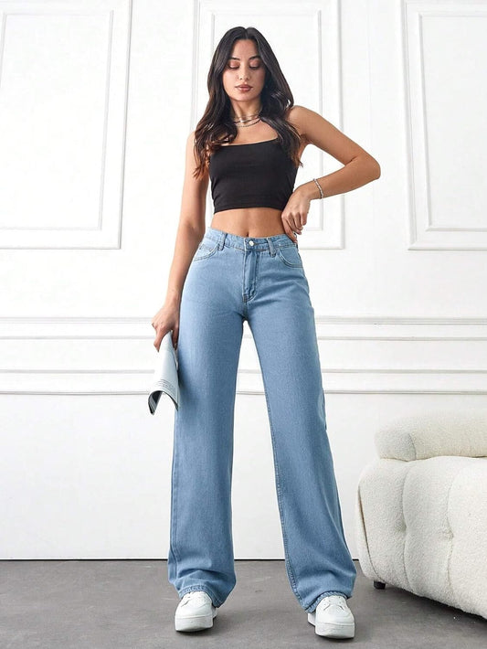 NUCOUTHS Women's Wide Leg High Waist Relaxed Fit Casual Jeans Effortless Comfort & Modern Style