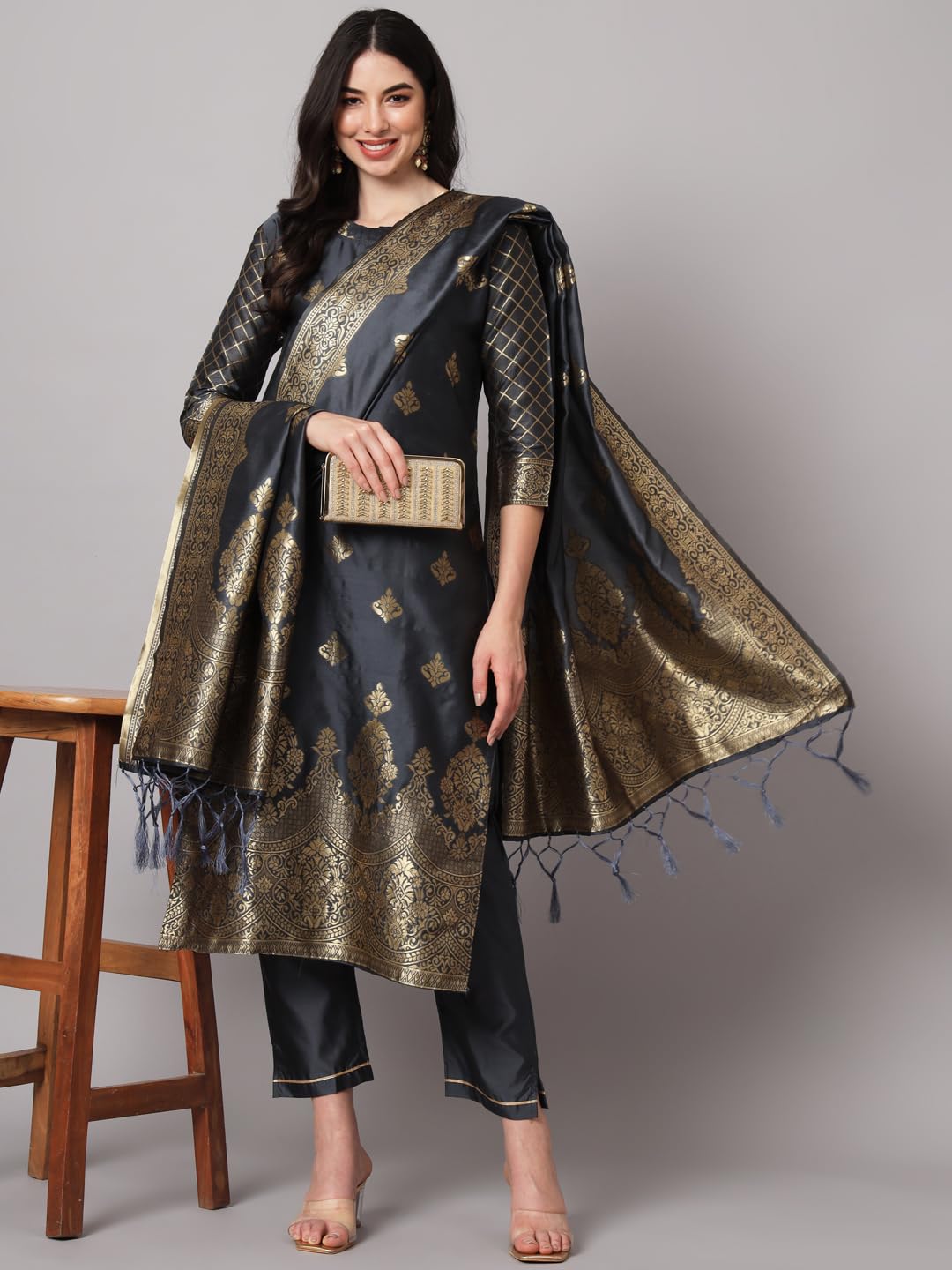 Women's Cotton Silk Jacquard Kurta Pant with Banarasi Silk Dupatta – Elegant Traditional Set for Festive Occasions