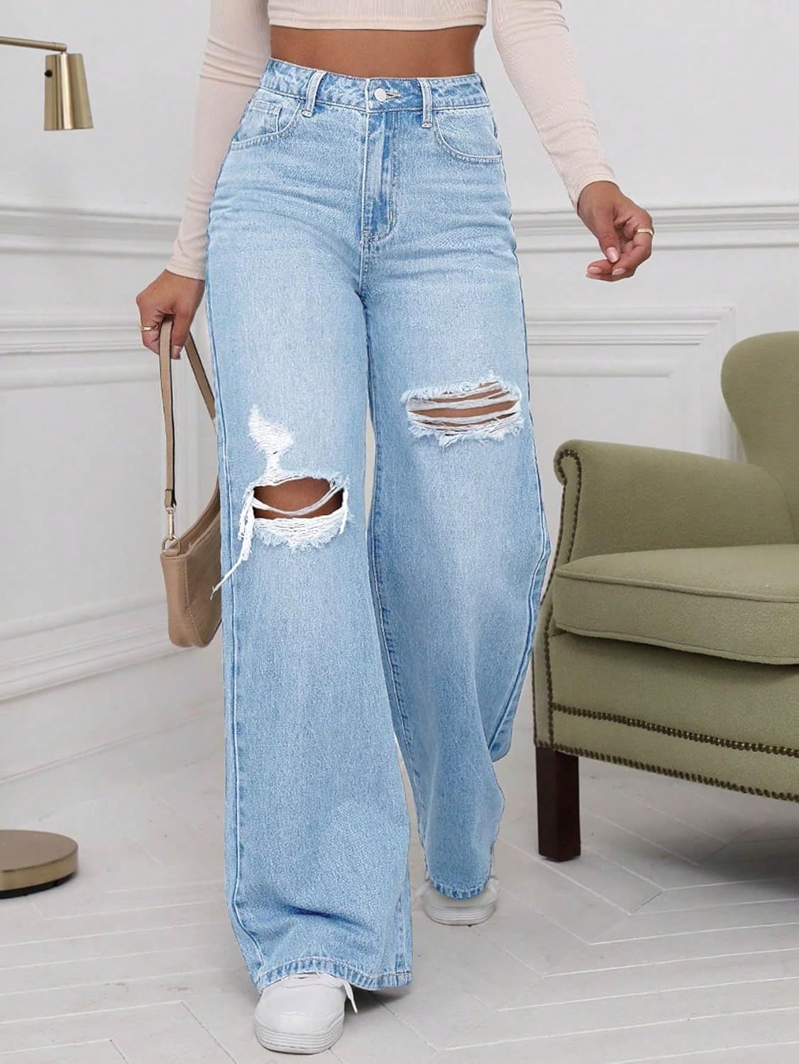 Women's Wide Leg High Waist Distressed Jeans Bold Style & Ultimate Comfort