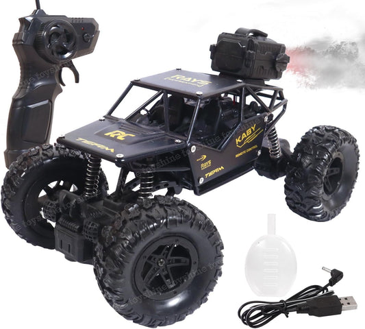 Smoke Rock Crawler Monster RC Truck with Booster Spray Function All-Terrain Stunt Racing Car Rechargeable Indoor & Outdoor Toy Car Black