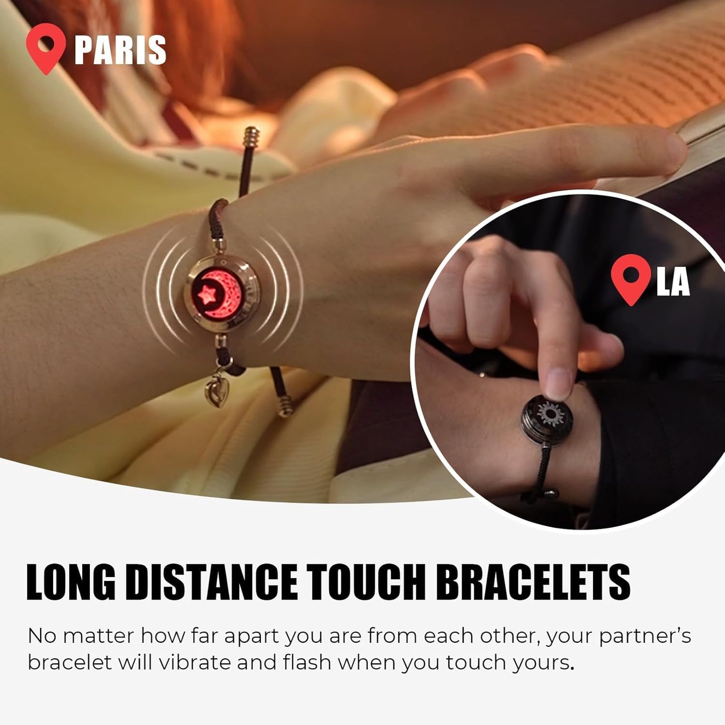 Romantic Long Distance Touch Bracelets Light Up & Vibrate for Couples Bluetooth Pairing Love Bracelet Perfect Long Distance Relationship Gift B2