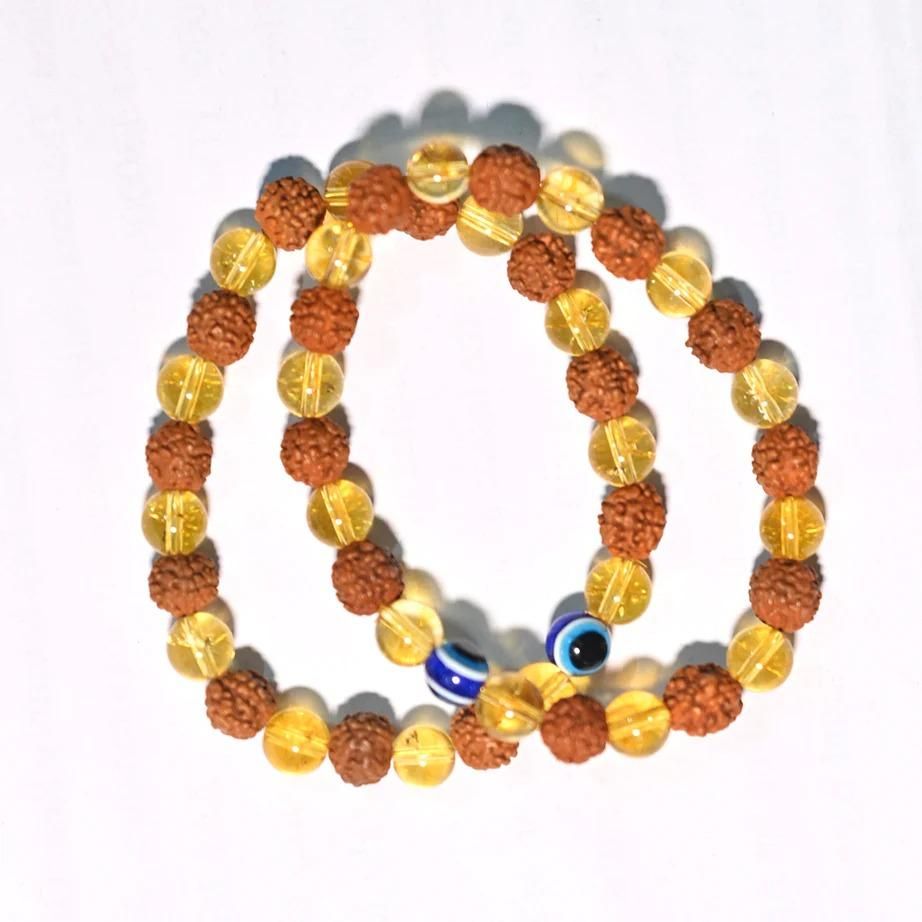 🔱 Rudraksha & Citrine Crystal Bracelet Wealth, Prosperity & Spiritual Energy Energized & Certified