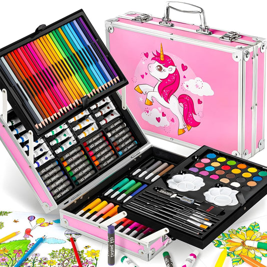 Deluxe 145-Piece Unicorn Art & Craft Drawing Set Creative Painting Suitcase Box Birthday Gift for Kids Unleash Your Inner Artist Unicorn Design