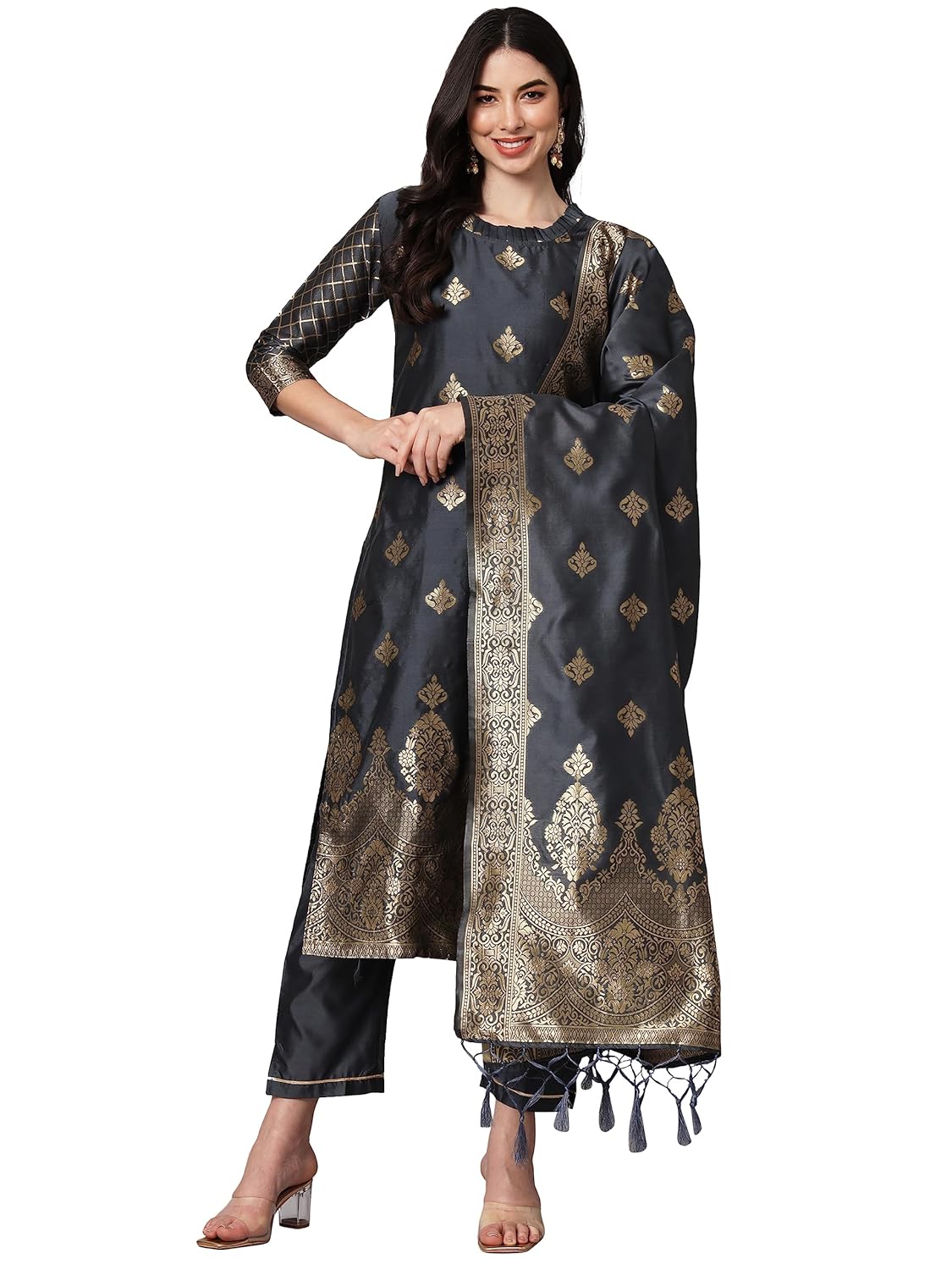 Women's Cotton Silk Jacquard Kurta Pant with Banarasi Silk Dupatta – Elegant Traditional Set for Festive Occasions