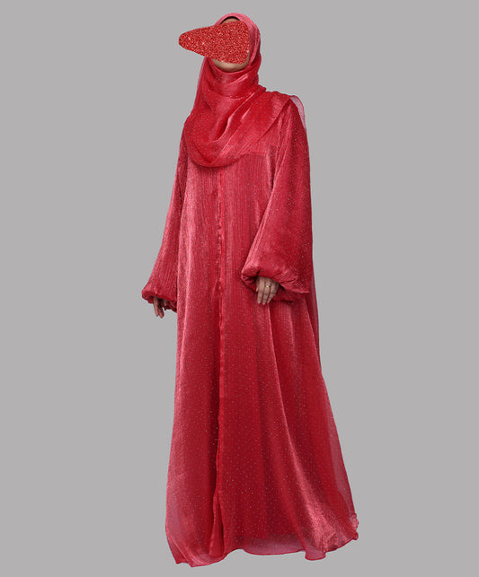 Sitara Abaya Chilli Red with Elegant Sparkle Accents