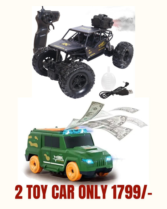 2 Toy Combo Smoke Rock Crawler Monster RC Truck, Cash Spray Car Vehicle Toy