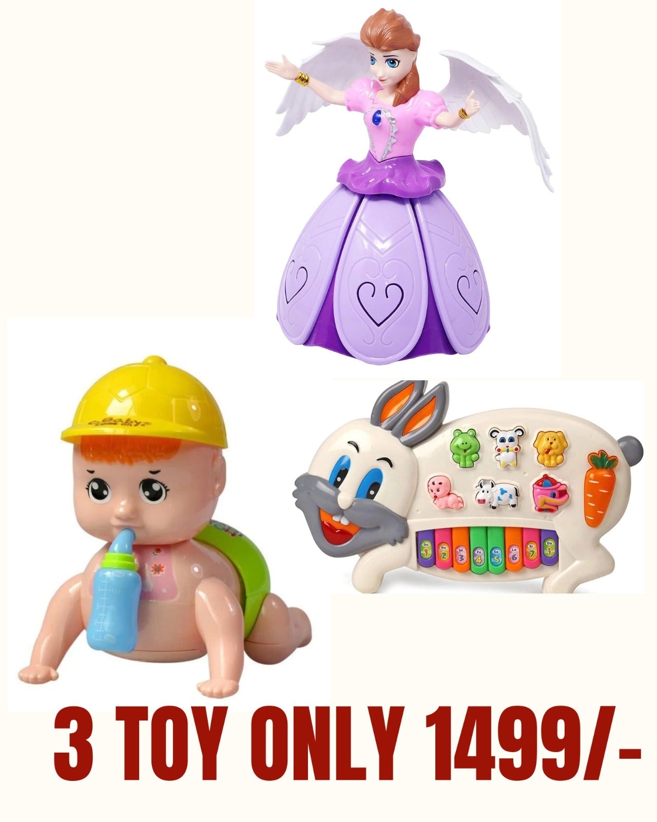 3 Toy Combo Musical Talking Crawling Baby Toy, Dancing Doll Princess Musical Toy