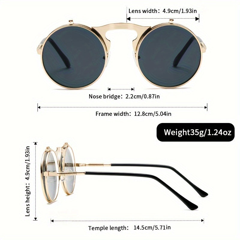 Vintage Flip-Up Luxury Round Sunglasses Classic Stylish and Timeless