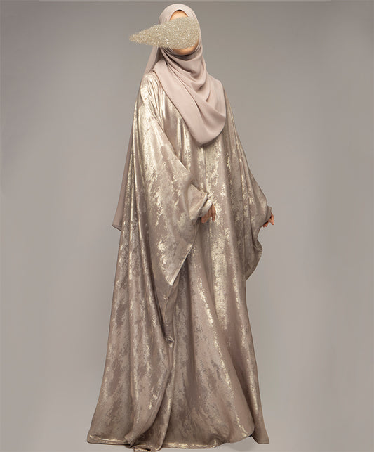 Metallic 3 Piece Set Abaya Cream with Subtle Shine & Elegant Design