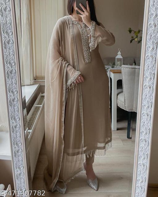 New Designer Party Wear Look Pure Chinnon Silk Suit