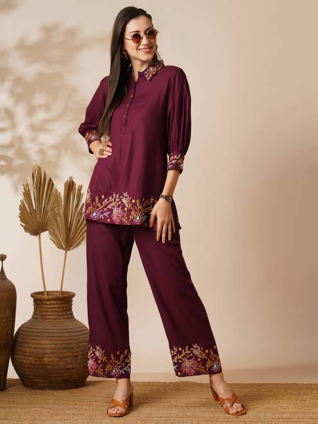 Women Viscose Rayon Ethnic Top Pant Set