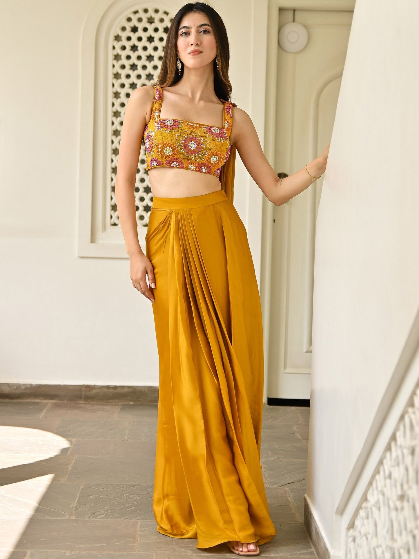 Mustard Skirt Top Set