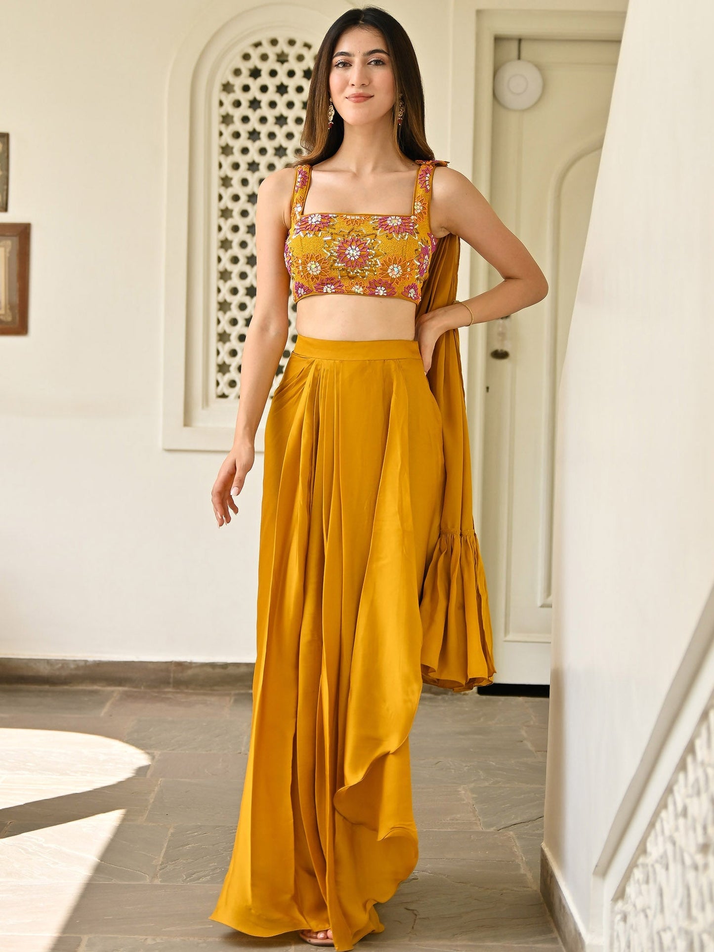 Mustard Skirt Top Set