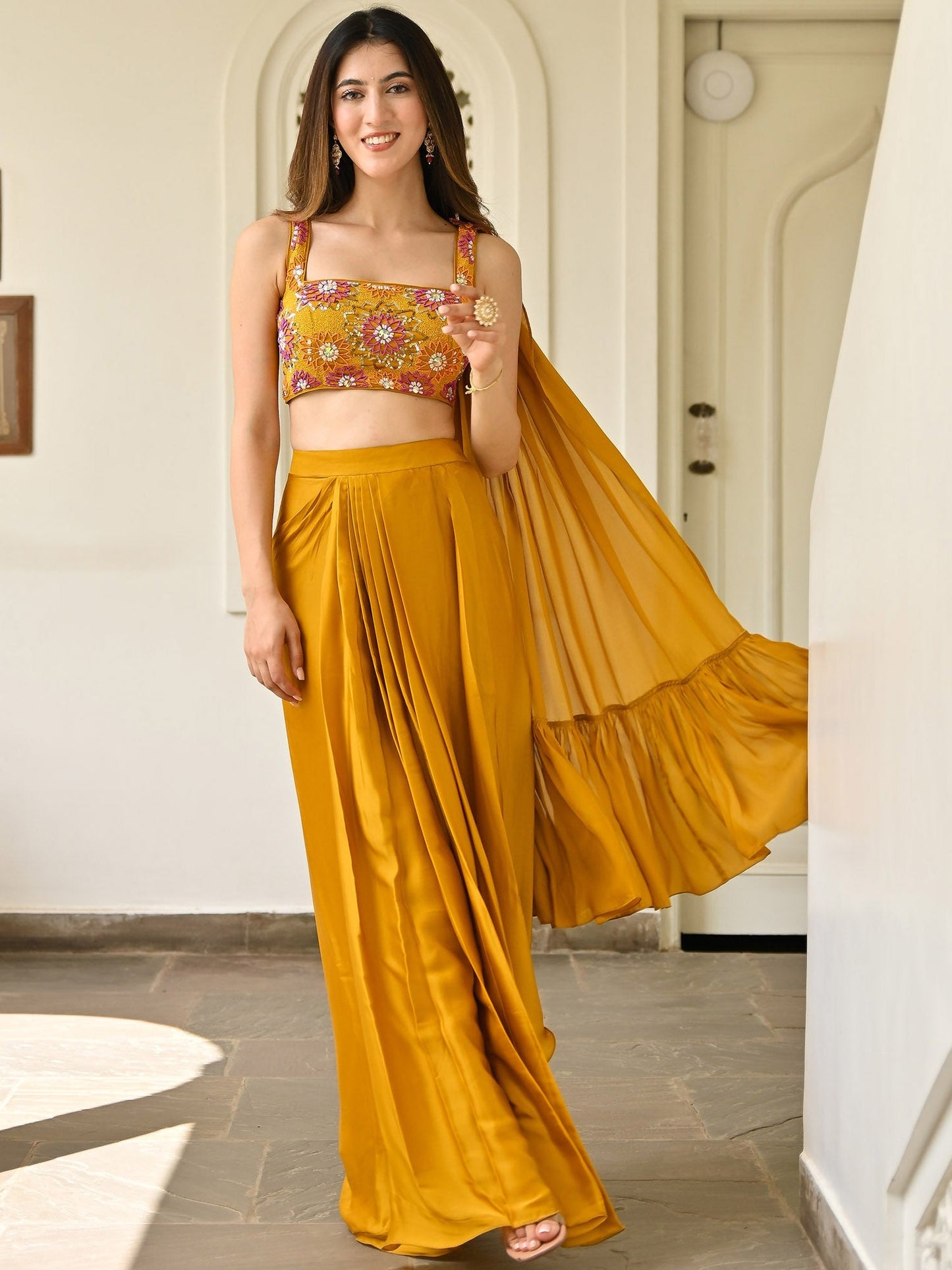 Mustard Skirt Top Set