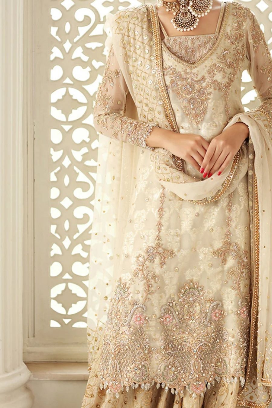 White Handwork Pakistani Salwar Kameez with Bottom Work Wear for Festive & Special Occasions