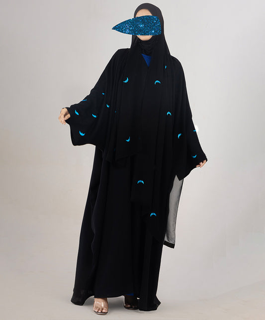 Qamar Collection Abaya Aqua Blue with Luxurious Design